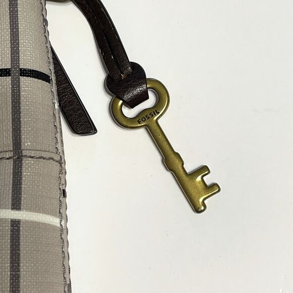 Fossil Gray Plaid Fiona Crossbody Bag Womens Window Pane Print Purse Handbag - Picture 5 of 12